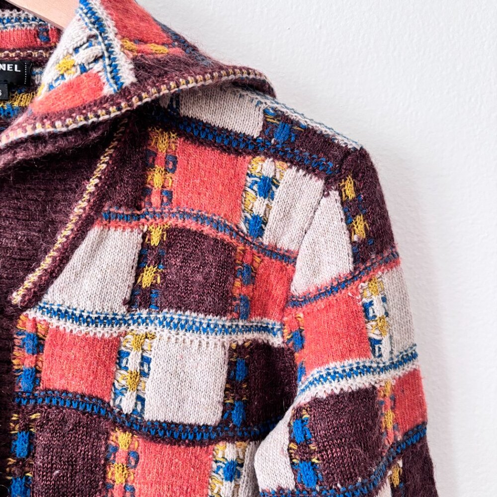 CHANEL Brown Multi Check Cashmere Blend Cardigan - Picture 3 of 9